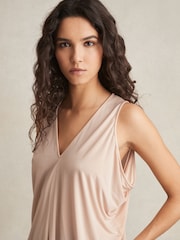 Reiss Pink Freya Draped V-Neck Sleeveless Top - Image 4 of 6