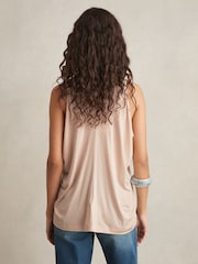 Reiss Pink Freya Draped V-Neck Sleeveless Top - Image 5 of 6