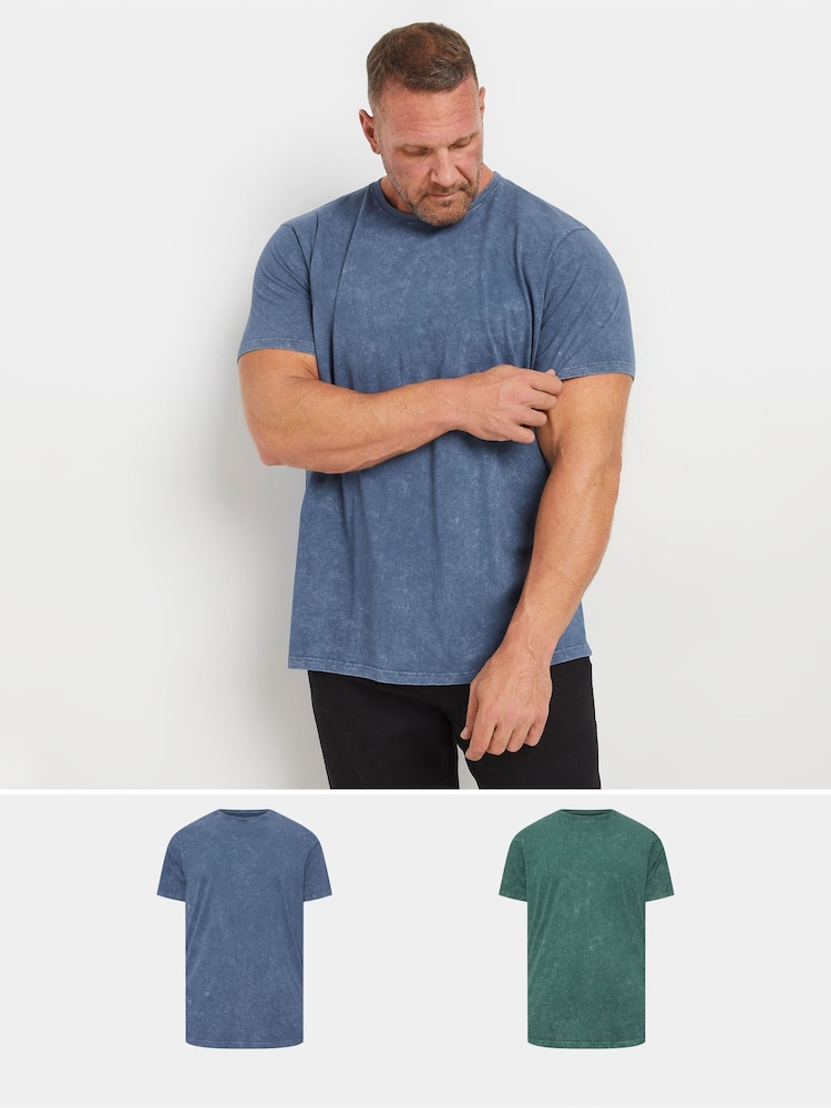 BadRhino Big & Tall Blue 100% Cotton Acid Wash T-Shirts 2 Pack - Image 1 of 6