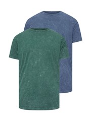 BadRhino Big & Tall Blue 100% Cotton Acid Wash T-Shirts 2 Pack - Image 3 of 6