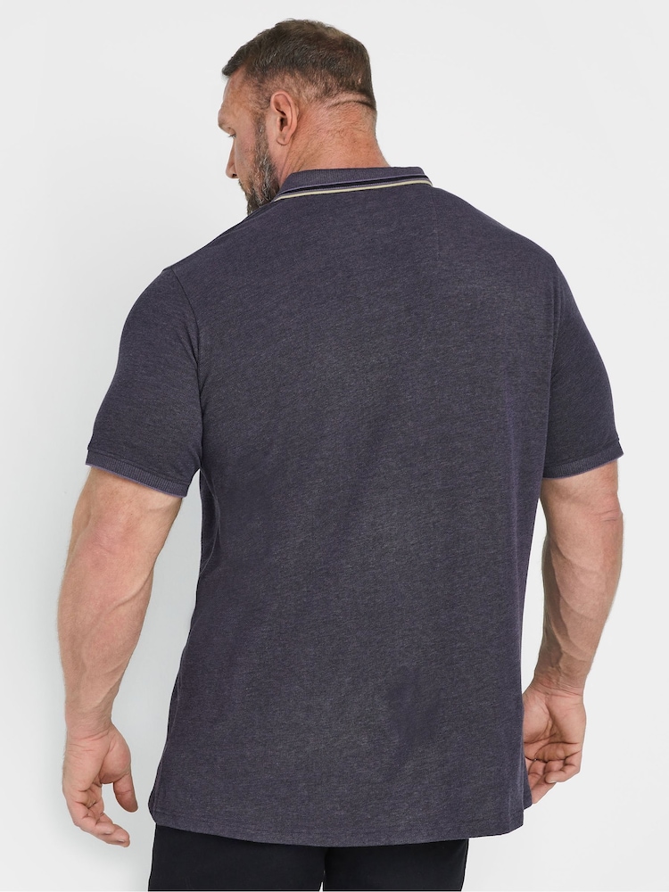 Lila - BadRhino Big & Tall 100% Cotton Textured Tipped Polo Shirt - Bild 2 von 5