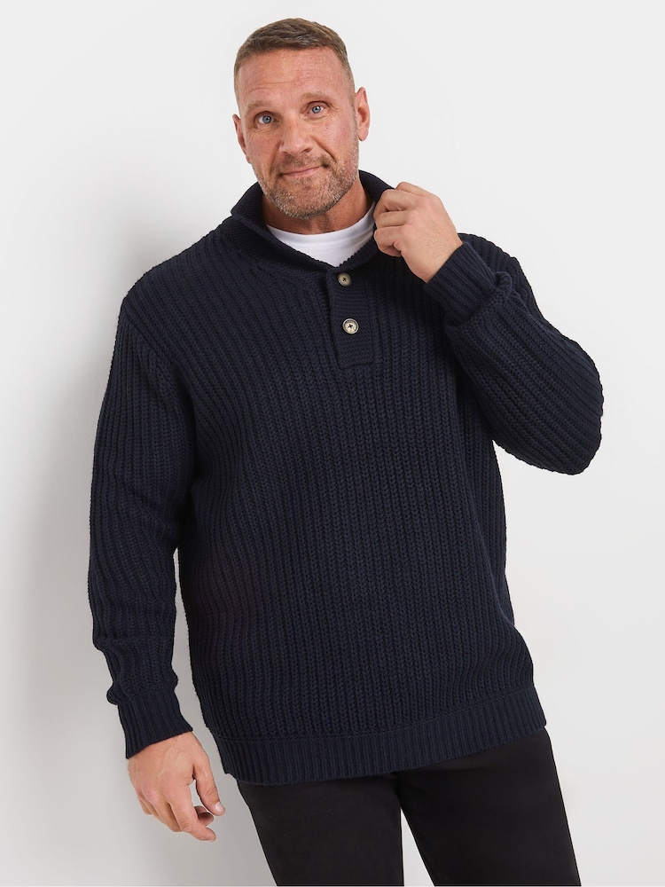 BadRhino Big & Tall Blue Knitted Shawl Cardigan - Image 1 of 3