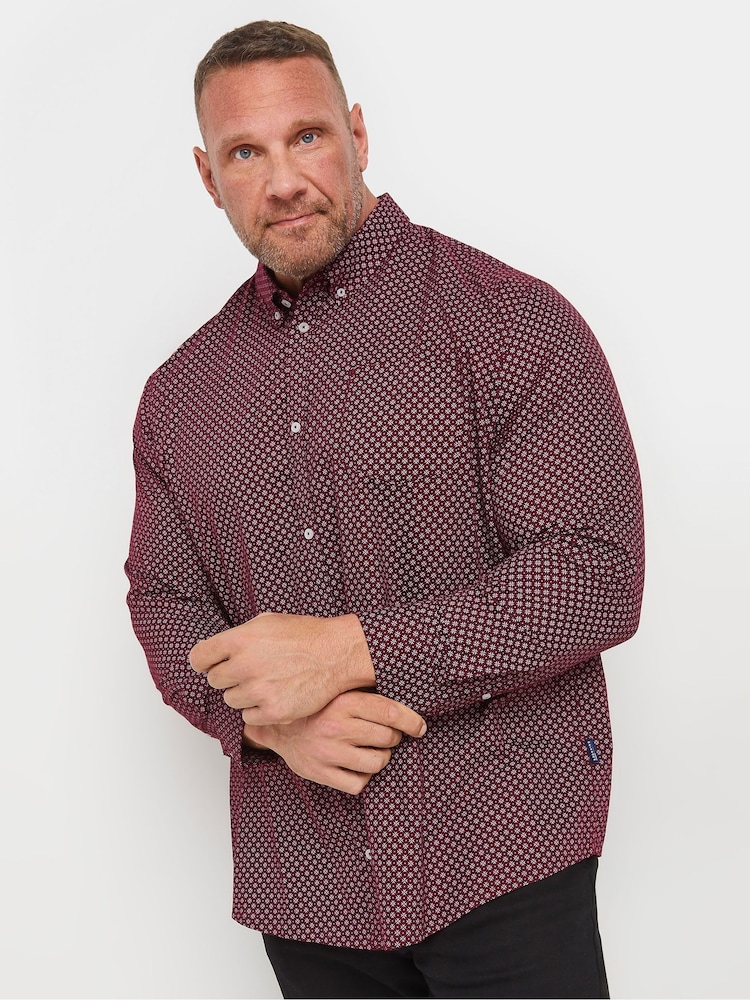 BadRhino Big & Tall Red Geometric Party 100% Cotton Shirt - Image 1 of 3