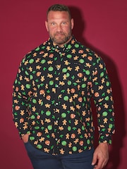 BadRhino Big & Tall Black Gingerbread Christmas 100% Cotton Shirt - Image 1 of 5