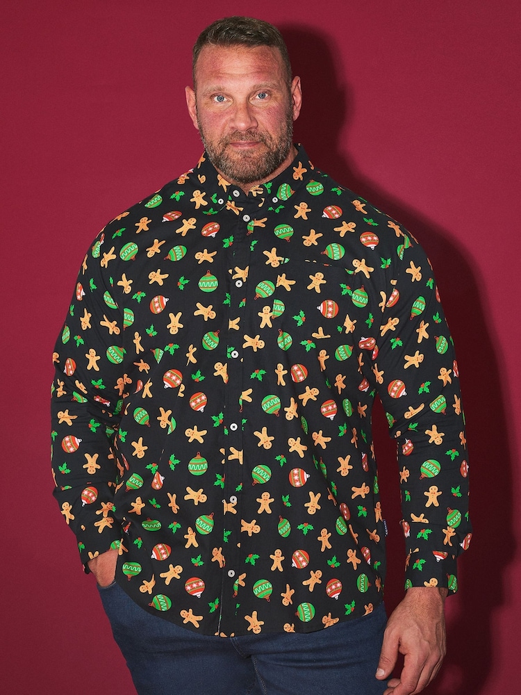 BadRhino Big & Tall Black Gingerbread Christmas 100% Cotton Shirt - Image 1 of 5