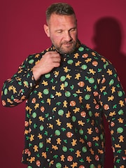 BadRhino Big & Tall Black Gingerbread Christmas 100% Cotton Shirt - Image 3 of 5