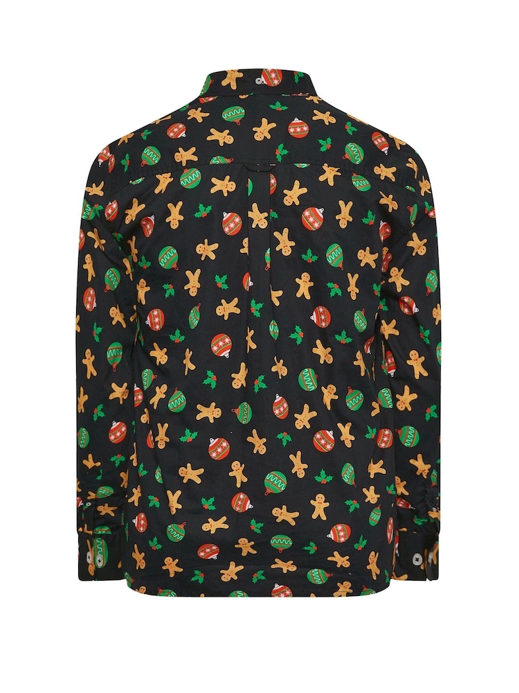BadRhino Big & Tall Black Gingerbread Christmas 100% Cotton Shirt - Image 5 of 5