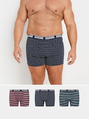 BadRhino Big & Tall Navy Blue Stripe & Spot Trunks 3 Pack - Image 1 of 8