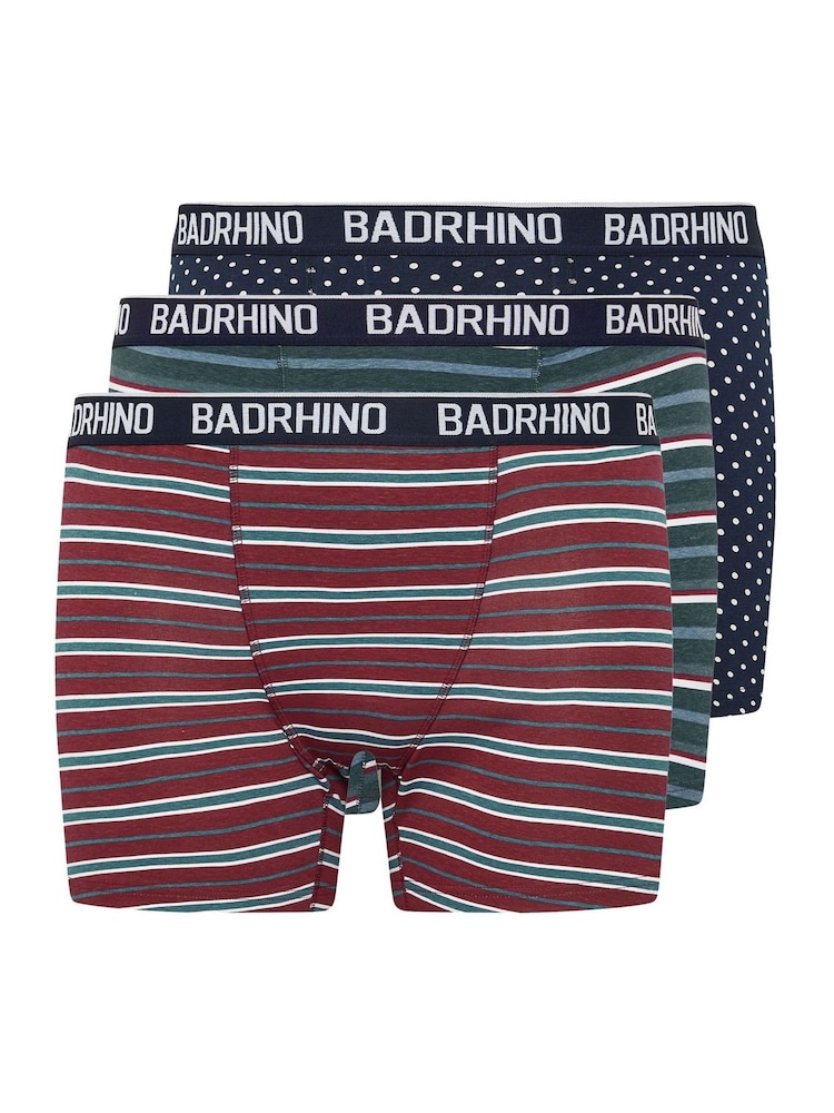 BadRhino Big & Tall Navy Blue Stripe & Spot Trunks 3 Pack - Image 4 of 8