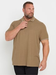 BadRhino Big & Tall Natural 100% Cotton Textured Tipped Polo Shirt - Image 1 of 3