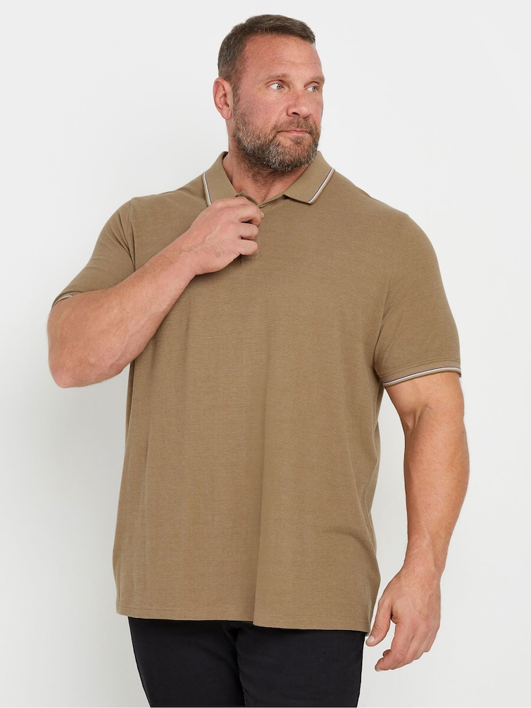 BadRhino Big & Tall Natural 100% Cotton Textured Tipped Polo Shirt - Image 1 of 3