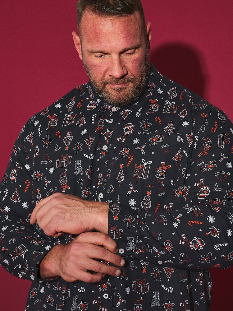 BadRhino Big & Tall Black Outline Christmas 100% Cotton Shirt - Image 1 of 4