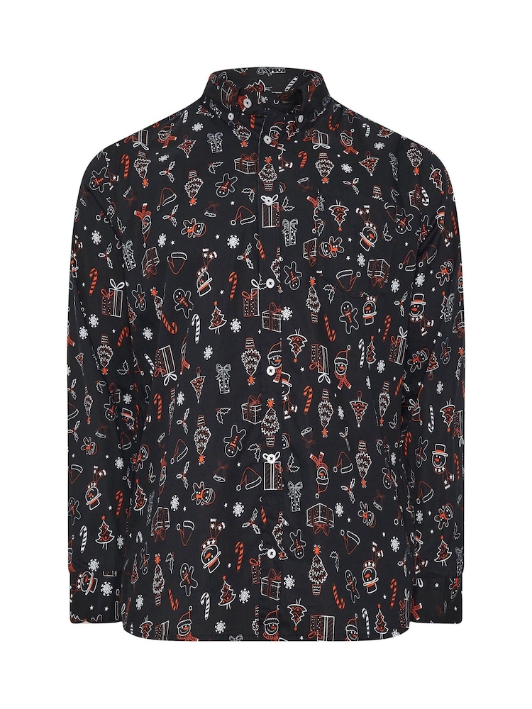BadRhino Big & Tall Black Outline Christmas 100% Cotton Shirt - Image 4 of 4