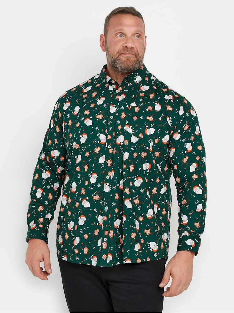 BadRhino Big & Tall Green Santa Christmas 100% Cotton Shirt - Image 1 of 3