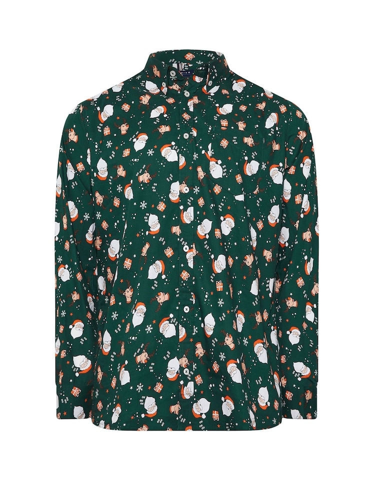 BadRhino Big & Tall Green Santa Christmas 100% Cotton Shirt - Image 2 of 3