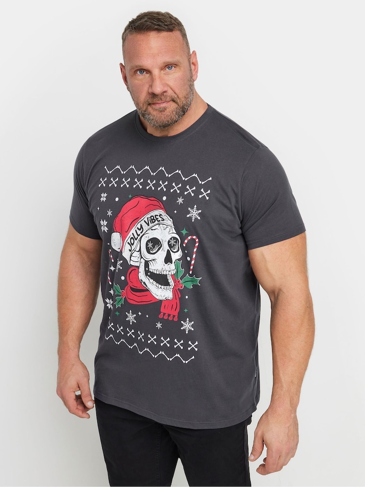 BadRhino Big & Tall Jolly Vibes Christmas 100% Cotton T-Shirt - Image 1 of 3