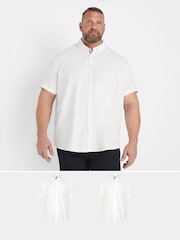 Белый - BadRhino Big & Tall Short Sleeve Poplin 100% Cotton Shirts 2 Pack - Image 4 of 7