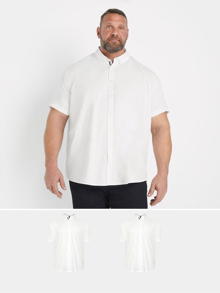 BadRhino Big & Tall White Short Sleeve Poplin 100% Cotton Shirts 2 Pack - Image 4 of 7