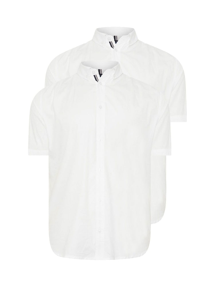 BadRhino Big & Tall White Short Sleeve Poplin 100% Cotton Shirts 2 Pack - Image 5 of 7