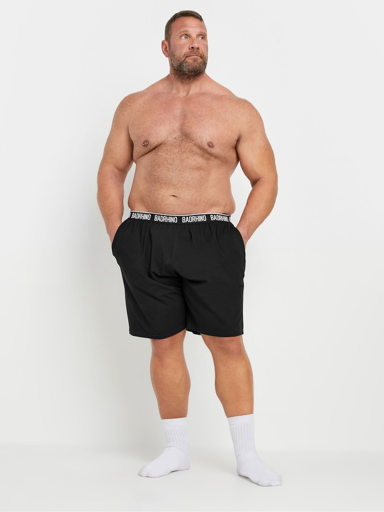 BadRhino Big & Tall Black 100% Cotton Lounge Shorts 2 Pack - Image 2 of 7