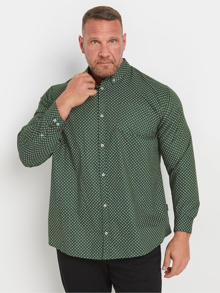 Зеленый - BadRhino Big & Tall Geometric Party 100% Cotton Shirt - Image 1 of 3