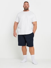 BadRhino Big & Tall White & Navy Blue Lounge 100% Cotton Shorts & T-Shirt Set - Image 1 of 7
