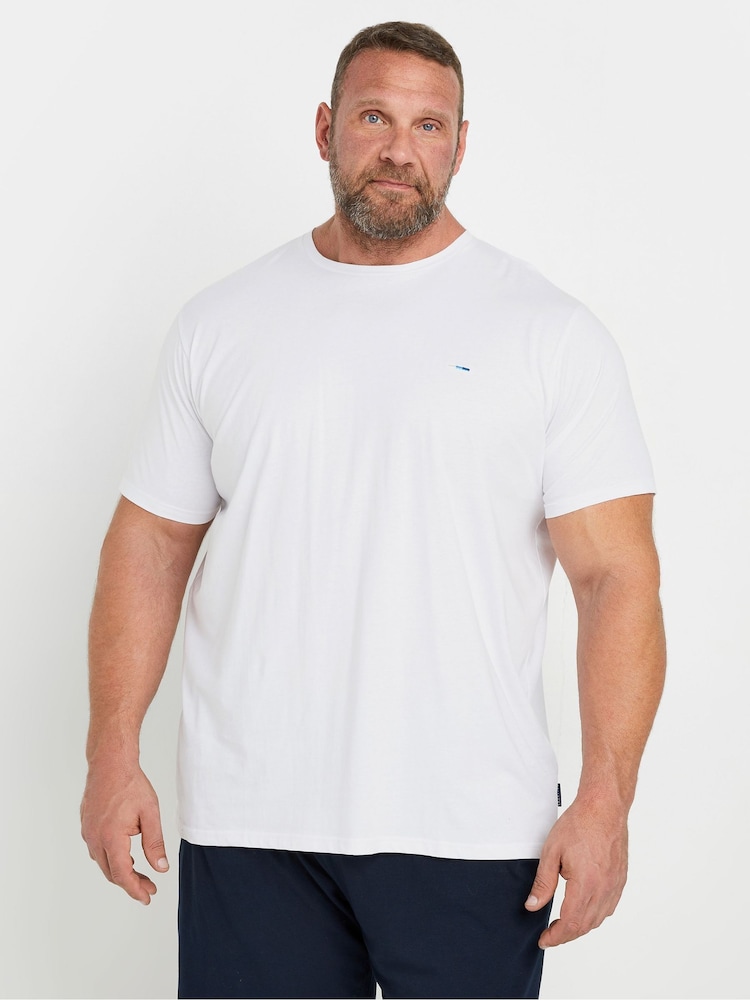BadRhino Big & Tall White & Navy Blue Lounge 100% Cotton Shorts & T-Shirt Set - Image 2 of 7