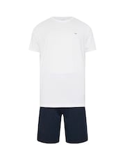 BadRhino Big & Tall White & Navy Blue Lounge 100% Cotton Shorts & T-Shirt Set - Image 6 of 7