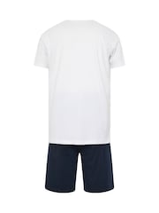 BadRhino Big & Tall White & Navy Blue Lounge 100% Cotton Shorts & T-Shirt Set - Image 7 of 7