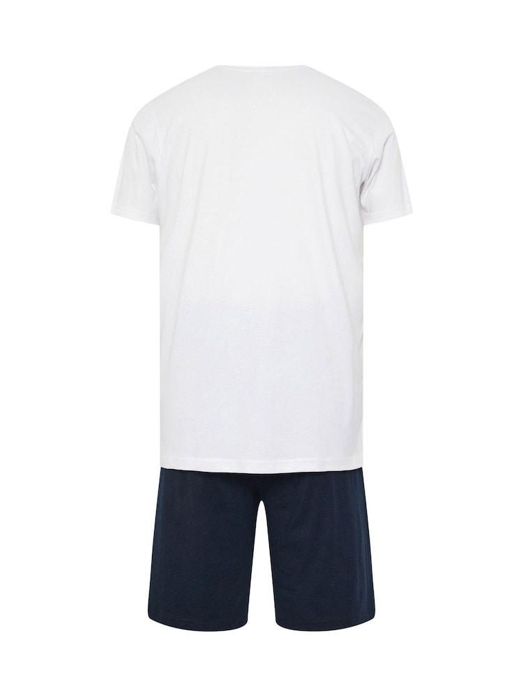 BadRhino Big & Tall White & Navy Blue Lounge 100% Cotton Shorts & T-Shirt Set - Image 7 of 7