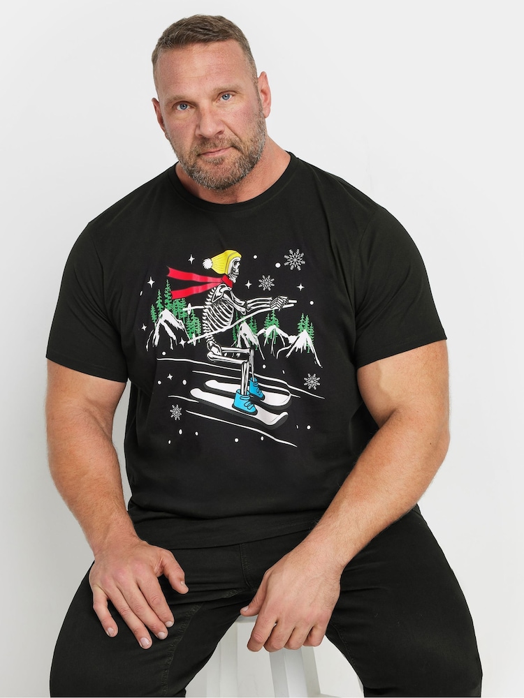 BadRhino Big & Tall Black 100% Cotton Skeleton Christmas T-Shirt - Image 1 of 3