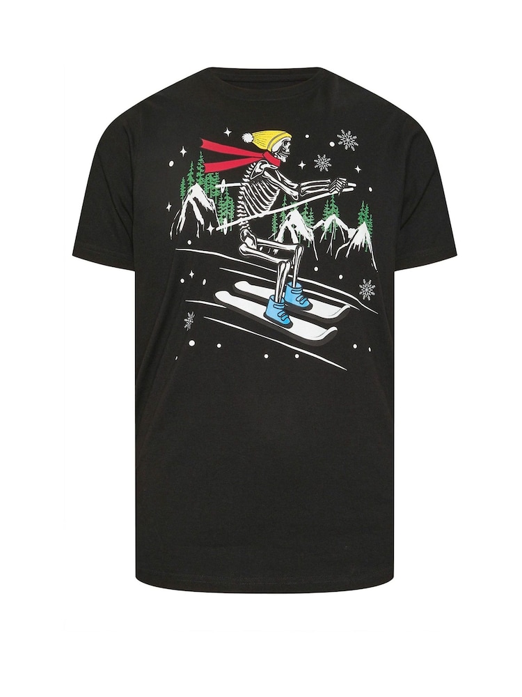 BadRhino Big & Tall Black 100% Cotton Skeleton Christmas T-Shirt - Image 2 of 3