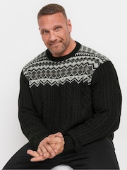 BadRhino Big & Tall Black Crewneck Fairisle Jumper - Image 1 of 3