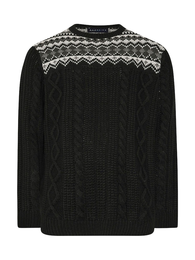 BadRhino Big & Tall Black Crewneck Fairisle Jumper - Image 2 of 3