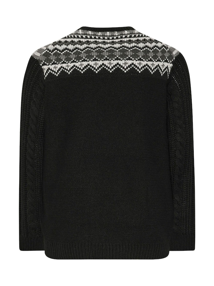 BadRhino Big & Tall Black Crewneck Fairisle Jumper - Image 3 of 3