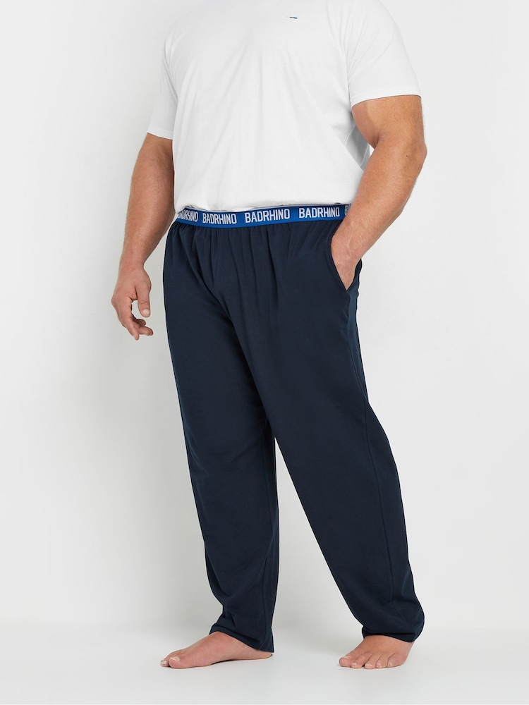 BadRhino Big & Tall White/Navy Blue 100% Cotton T-Shirt and Lounge Trousers Set - Image 2 of 5