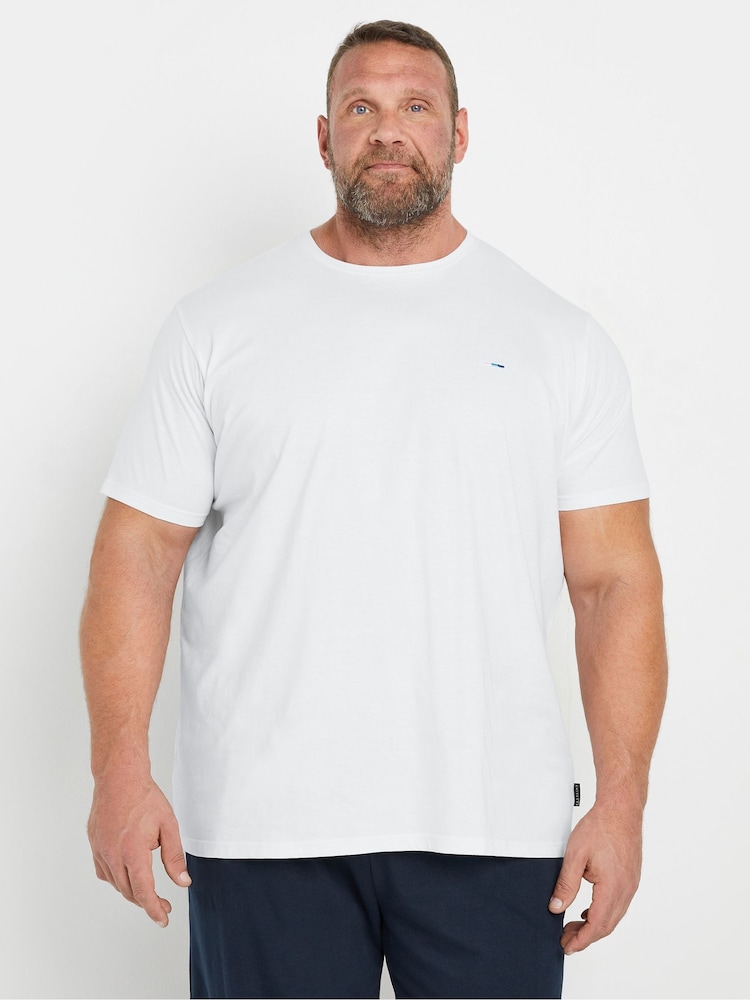 BadRhino Big & Tall White/Navy Blue 100% Cotton T-Shirt and Lounge Trousers Set - Image 3 of 5