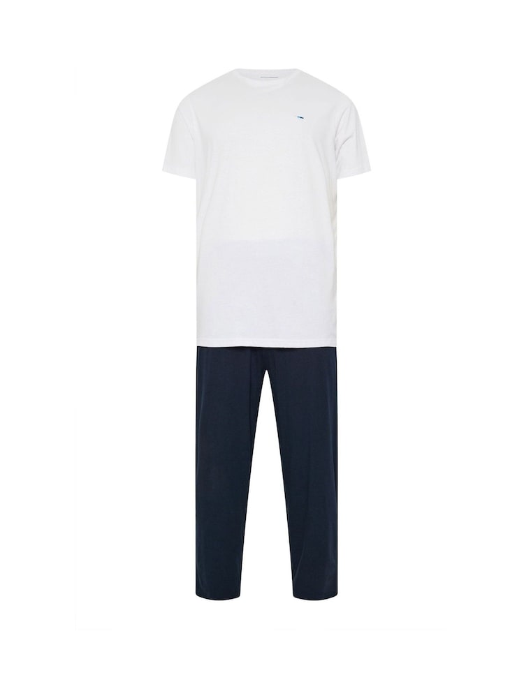 BadRhino Big & Tall White/Navy Blue 100% Cotton T-Shirt and Lounge Trousers Set - Image 4 of 5