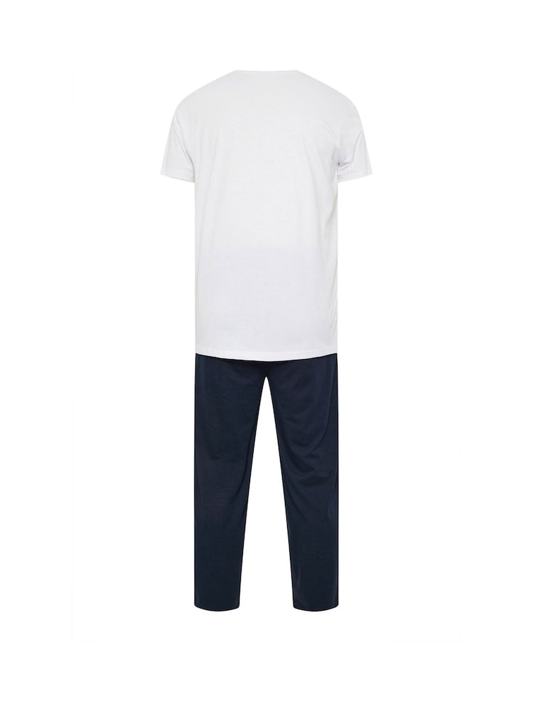BadRhino Big & Tall White/Navy Blue 100% Cotton T-Shirt and Lounge Trousers Set - Image 5 of 5