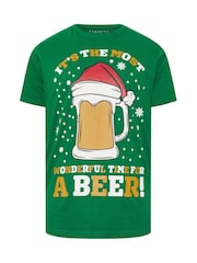 BadRhino Big & Tall Green 100% Cotton Christmas Beer T-Shirt - Image 2 of 3