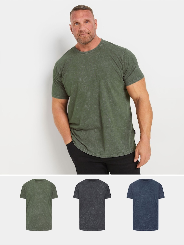 BadRhino Big & Tall Black 100% Cotton Acid Wash T-Shirts 3 Pack - Image 1 of 6