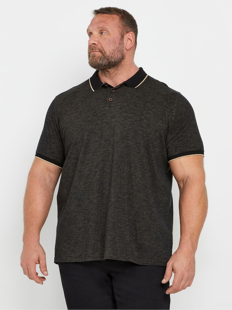 BadRhino Big & Tall Black 100% Cotton Textured Tipped Polo Shirt - Image 1 of 3 BadRhino Big & Tall Black 100% Cotton Textured Tipped Polo Shirt - Image 1 of 3