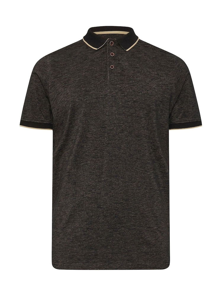 BadRhino Big & Tall Black 100% Cotton Textured Tipped Polo Shirt - Image 2 of 3 BadRhino Big & Tall Black 100% Cotton Textured Tipped Polo Shirt - Image 2 of 3
