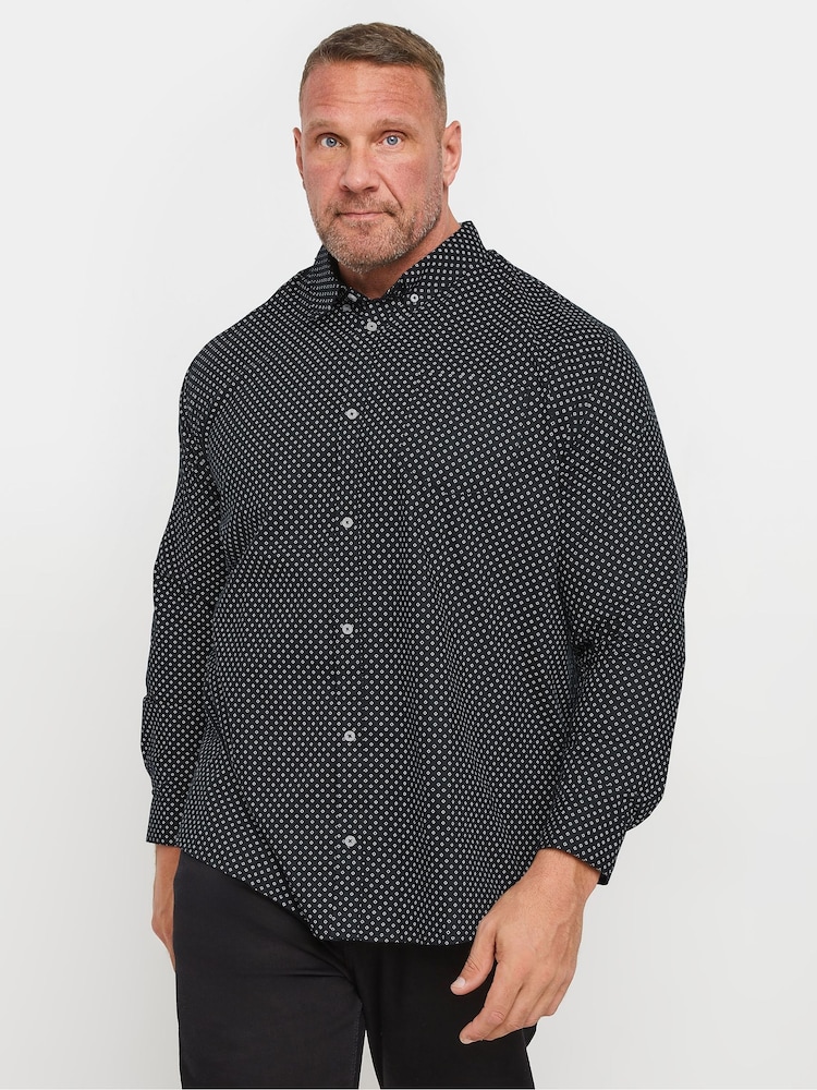 BadRhino Big & Tall Black Geometric Party 100% Cotton Shirt - Image 1 of 3