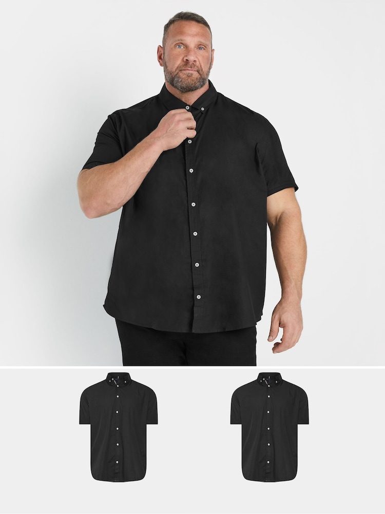 BadRhino Big & Tall Black Short Sleeve Poplin 100% Cotton Shirts 2 Pack - Image 4 of 7