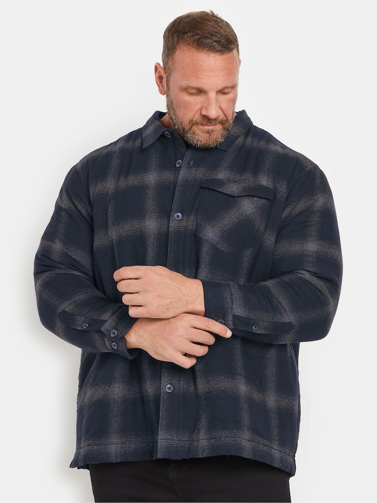 BadRhino Big & Tall Blue Check Lined 100% Cotton Shacket - Image 1 of 3