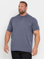 BadRhino Big & Tall Blue 100% Cotton Button Short Sleeve Jumper - Image 1 of 3