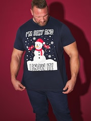 BadRhino Big & Tall Blue 100% Cotton Sexy Snowman Christmas T-Shirt - Image 1 of 4