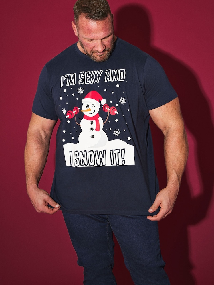 BadRhino Big & Tall Blue 100% Cotton Sexy Snowman Christmas T-Shirt - Image 1 of 4