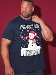 BadRhino Big & Tall Blue 100% Cotton Sexy Snowman Christmas T-Shirt - Image 2 of 4